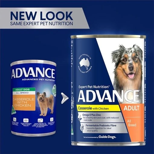 ADVANCE Adult All Breed Wet Dog Food Casserole With Chicken 12x700g Cans -Pet Supply Store 126757 126758 126756 126755 9334214029726advance wet dog food casserole with chicken 700g can 14 1 1