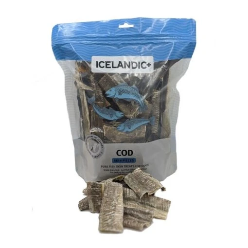 Icelandic+ Cod Skin Pieces Bulk Dog Treat 227g -Pet Supply Store 141522 cod skin pieces bag front wproduct