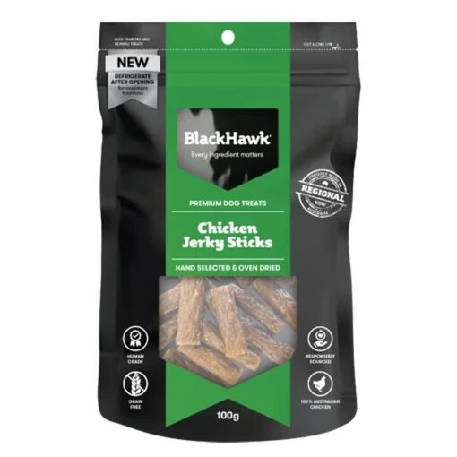 Black Hawk Dog Treats - Chicken Jerky Sticks 100g -Pet Supply Store 141528 bht105 black hawk chicken jerky sticks front of pack