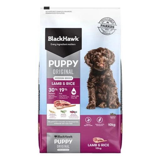 Black Hawk Lamb & Rice Medium Puppy Food -Pet Supply Store 141733 Original Puppy Med Lamb Rice 10kg Front