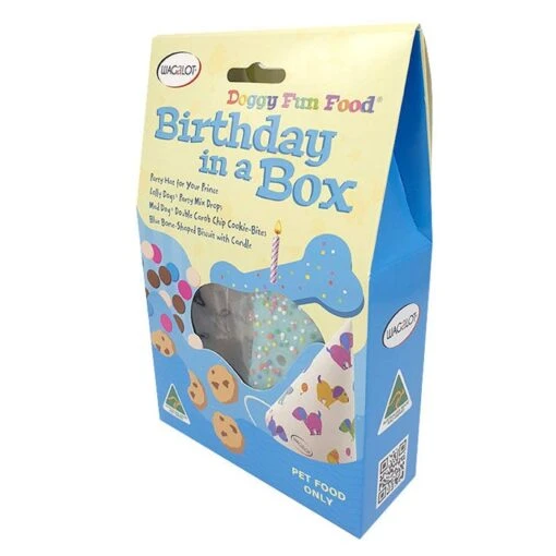 Wagalot Doggy Fun Food Birthday In A Box Dog Treat Blue -Pet Supply Store 142761 DFF BBB side