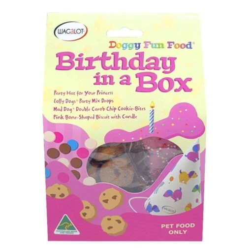 Wagalot Doggy Fun Food Birthday In A Box Dog Treat Pink -Pet Supply Store 142762 DFF BBP front