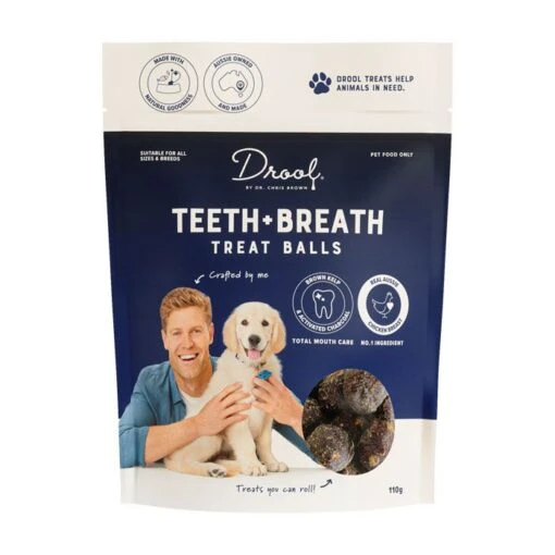 Drool By Dr Chris Brown Teeth And Breath Dog Treat 110g -Pet Supply Store 142923 Teeth and Breath DTTB110 front