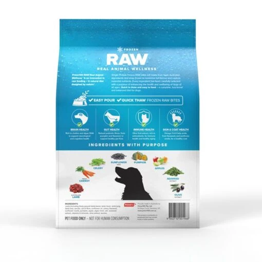 Prime100 Spd Raw Lamb & Vegetable Dog Food 1.7kg -Pet Supply Store 142925 Prime100 Frozen RAW Packaging Back Lamb