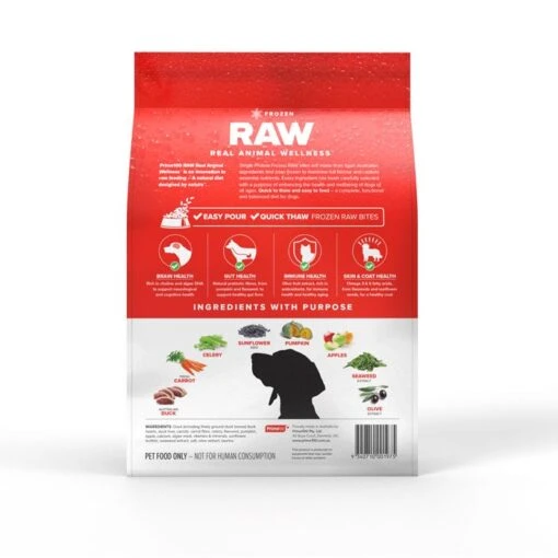 Prime100 Spd Raw Duck & Vegetable Dog Food 1.7kg -Pet Supply Store 142926 Prime100 Frozen RAW Packaging Back Duck