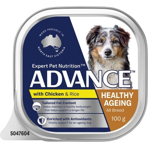 ADVANCE Adult Healthy Ageing All Breed Wet Dog Food Chicken With Rice 12x100g Trays -Pet Supply Store 143167 Healthy Ageing 3