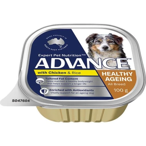 ADVANCE Adult Healthy Ageing All Breed Wet Dog Food Chicken With Rice 12x100g Trays -Pet Supply Store 143167 Healthy Ageing 4