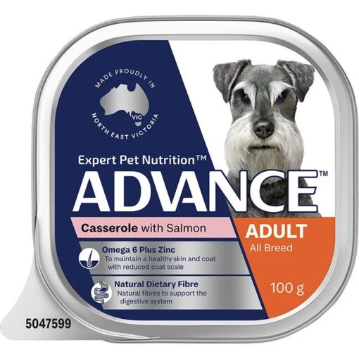 ADVANCE Adult All Breed Wet Dog Food Casserole With Salmon 12x100g Trays -Pet Supply Store 1433155 Adult Salmon 1