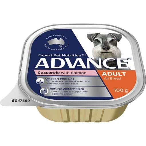 ADVANCE Adult All Breed Wet Dog Food Casserole With Salmon 12x100g Trays -Pet Supply Store 1433155 Adult Salmon 2