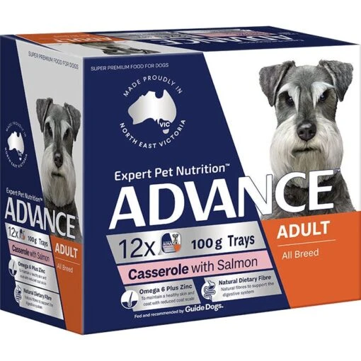 ADVANCE Adult All Breed Wet Dog Food Casserole With Salmon 12x100g Trays -Pet Supply Store 1433155 Adult Salmon 5