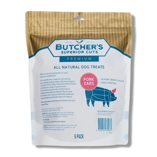 Butcher's Superior Cuts Hickory Smoke Pork Ear Dog Treat 6pk -Pet Supply Store 144286 Dog Treats Butcher s Superior Cuts Hick Smoke Pork Ear Dog Treat 6pk 2