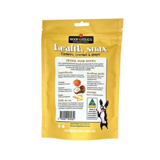 Woof Gateaux Health Snax Tumeric Cocont Gingr Dog Treat 200g -Pet Supply Store 144306 Turmeric Back 2 5