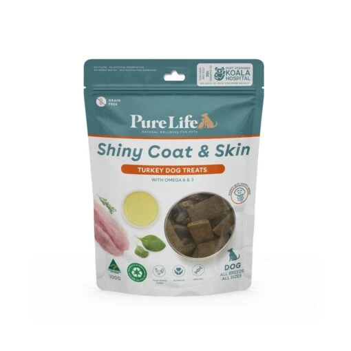 Pure Life Shiny Coat & Skin Dog Treat 100g -Pet Supply Store 144316 PL118 Pure Life Treats Shiny Coat Skin TURKEY FRONT