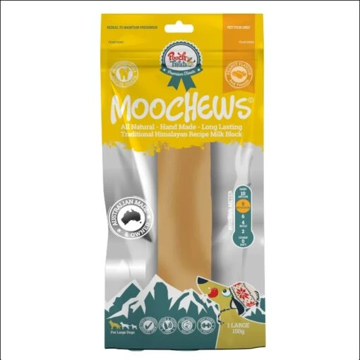 Pooch Treats Moo Chew Pbutter Dog Treat LF Milk Block L-1PK -Pet Supply Store 144936 Pooch Moochew Large Peanut Butter Front