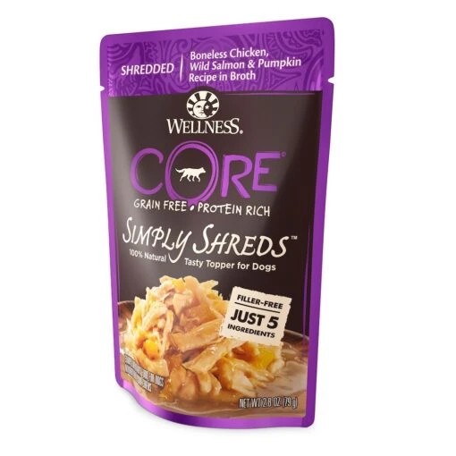 Wellness Core Simply Shreds Chicken Salmon & Pumpkin Dog Pouch 79g X12 -Pet Supply Store 26516 136053 wellness core simply shreds chicken salmon pumpkin dog pouch 79g x12 3 1