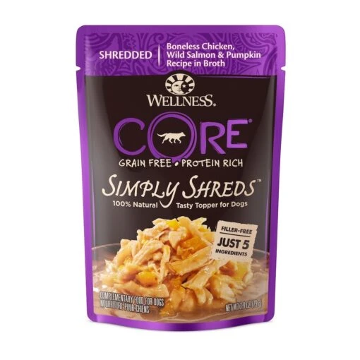 Wellness Core Simply Shreds Chicken Salmon & Pumpkin Dog Pouch 79g X12 -Pet Supply Store 26516 136053 wellness core simply shreds chicken salmon pumpkin dog pouch 79g