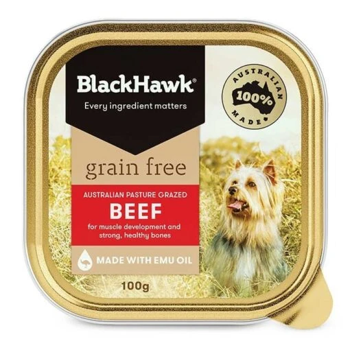 Black Hawk Grain Free Beef Adult Dog Can 100gx9 -Pet Supply Store 29651 137540 132942 bhc100 grain free wet adult beef final 20200528 02 mobile optimised pack hero 100g 9 1