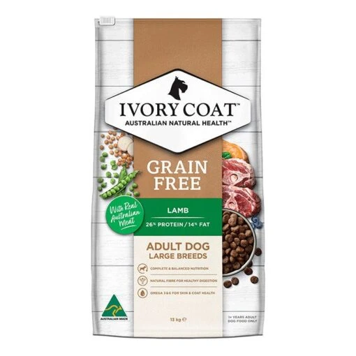 Ivory Coat Grain Free Lamb Adult Dog Food 13kg -Pet Supply Store IC AU 13KG ADULT DOG GF LARGE BREED LAMB 02 FRONT