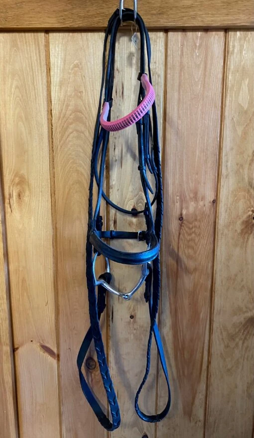 Consignment Black Bridle Wits H Pink Browband, 5" Dee Ring Bit & Rein FULL -Pet Supply Store IMG 1291 scaled