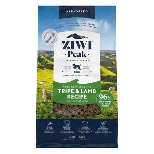 Ziwi Peak Air Dried Tripe & Lamb Adult Dog Food -Pet Supply Store ZIWI Peak Originals Air Dried Tripe Lamb Dog Front of Pack 2.5kg 5.5lb 1