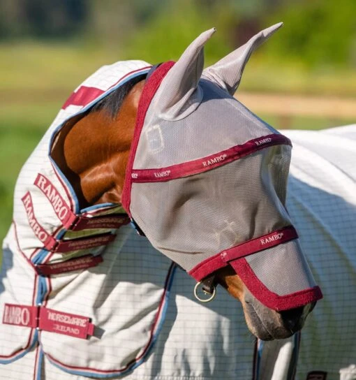 Horseware Ireland Horseware - Rambo Flymask Plus -Pet Supply Store dmaf15 mrzc Rambo Plus Flymask oatmeal cherry view 1440x1536 1