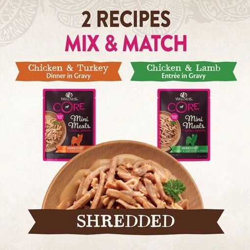 Wellness Core Mini Meals Variety Chk & Lamb Dog Pouch 85gx12 -Pet Supply Store minimeals shredded varietypack 02